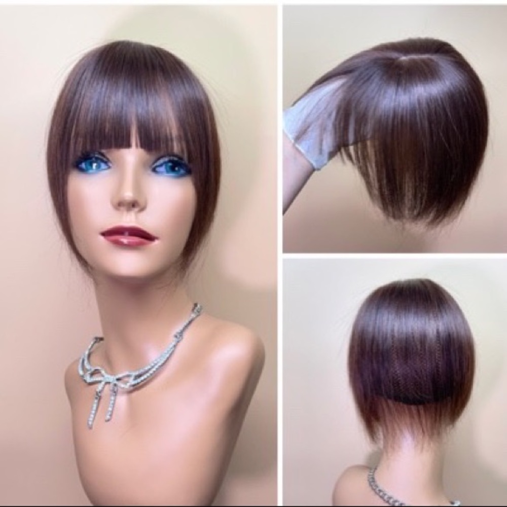 10” mocha brown 100% human hair thick density lace base topper wig
